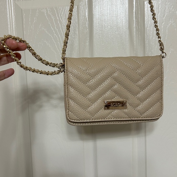 BCBG Paris Handbags - BCBG Paris Quilted Crossbody Bag in Creamy Beige - Wristlet Strap Woven Chain